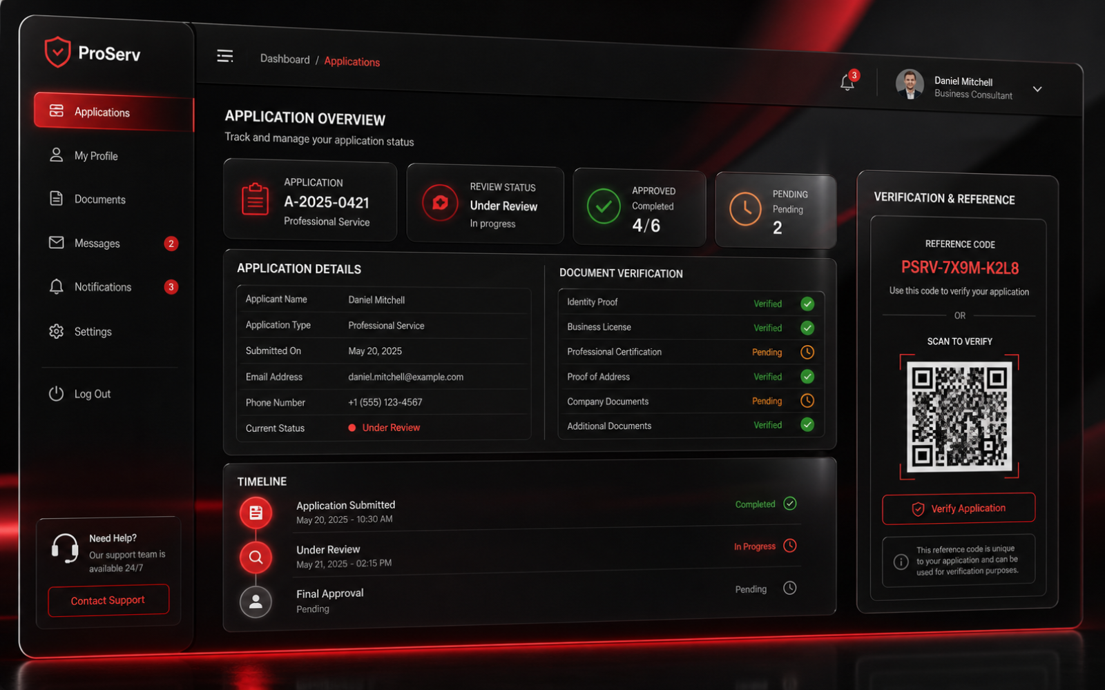 Accredited members dashboard with filters and status badges